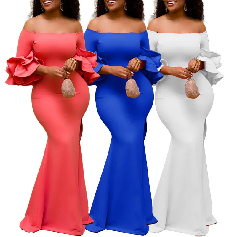 

Африканские платья для женщин, вечернее платье Дашики с оборками на рукавах, Африканское платье, африканская одежда с открытыми плечами, Ве...