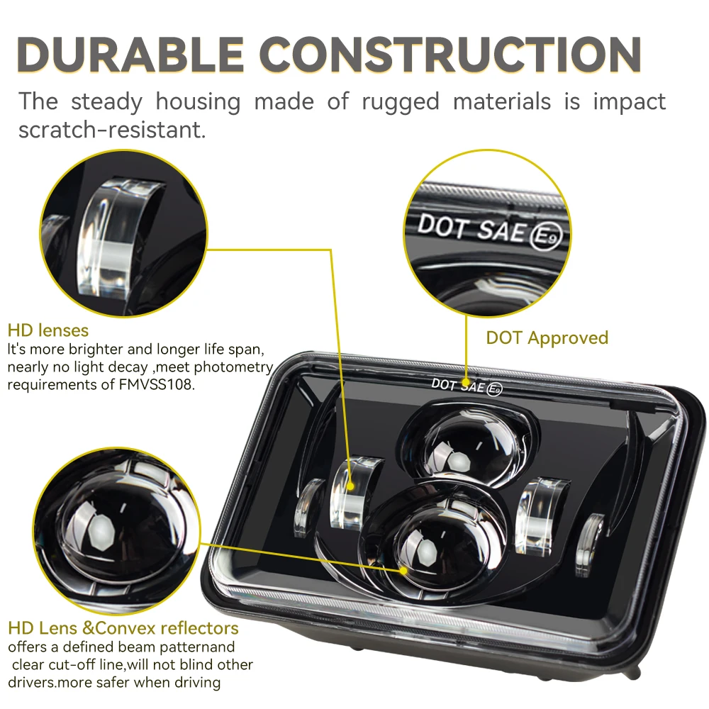 1/2 шт. 4x6 дюймов светодиодные прямоугольные фары автомобиля с DRL для Peterbil Kenworth