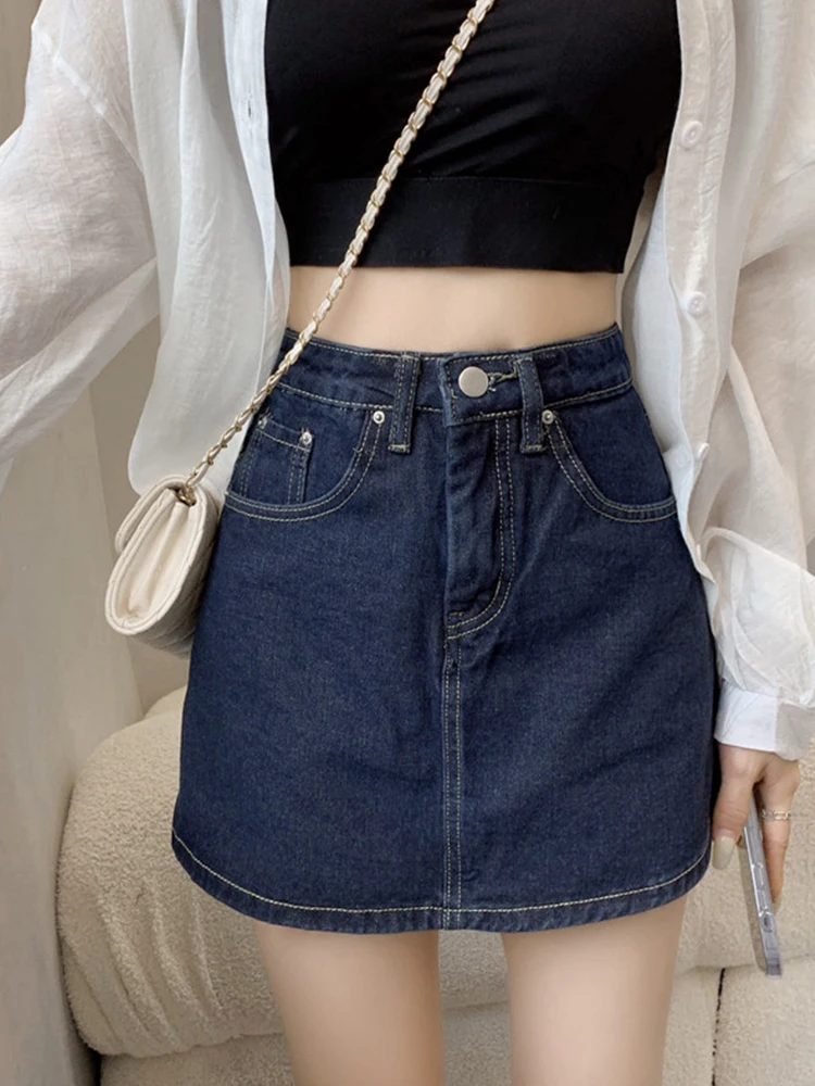 New Spring Summer Women Slim Fit A-line Denim Shorts Streetwear Female High Waist Button Retro Jeans Shorts Bottoms