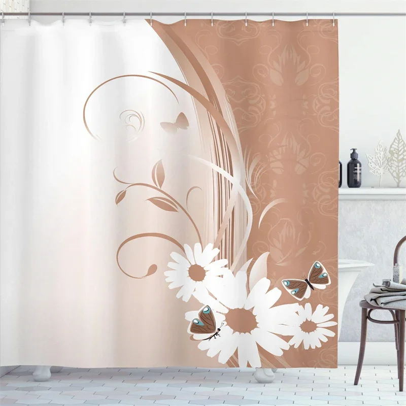 Водонепроницаемая занавеска для душа Летающие бабочки ромашка