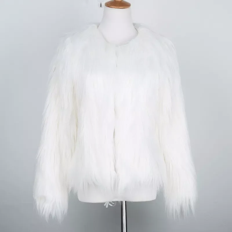 New in Winter Furry Faux Fur Coat Women Fluffy Warm Long Sleeve Female Outerwear Coat Jacket Hairy Collarless Overcoat y2k vesti