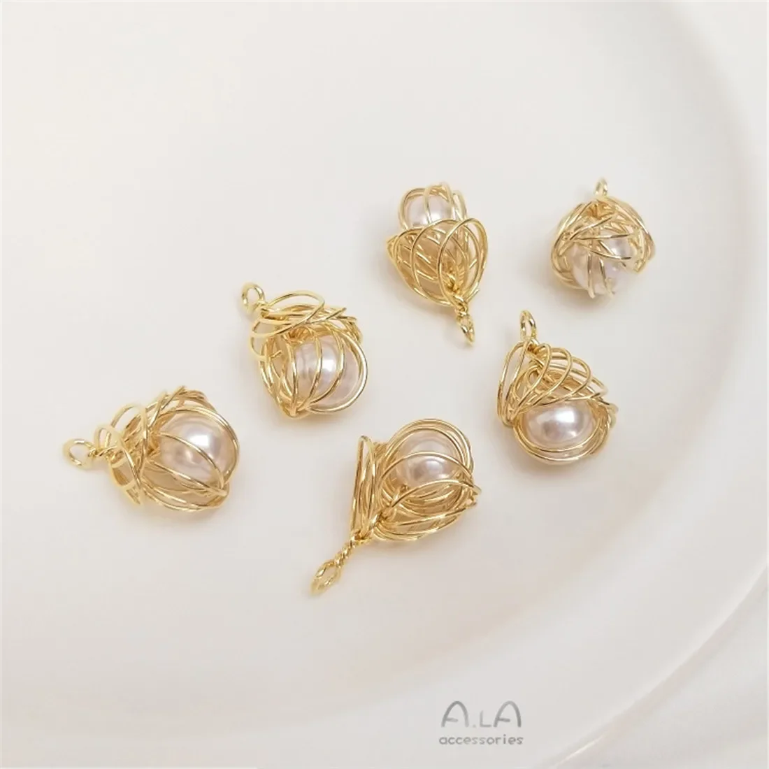 14 К позолоченная медная проволока намотка искусственный жемчуг бутон кулон