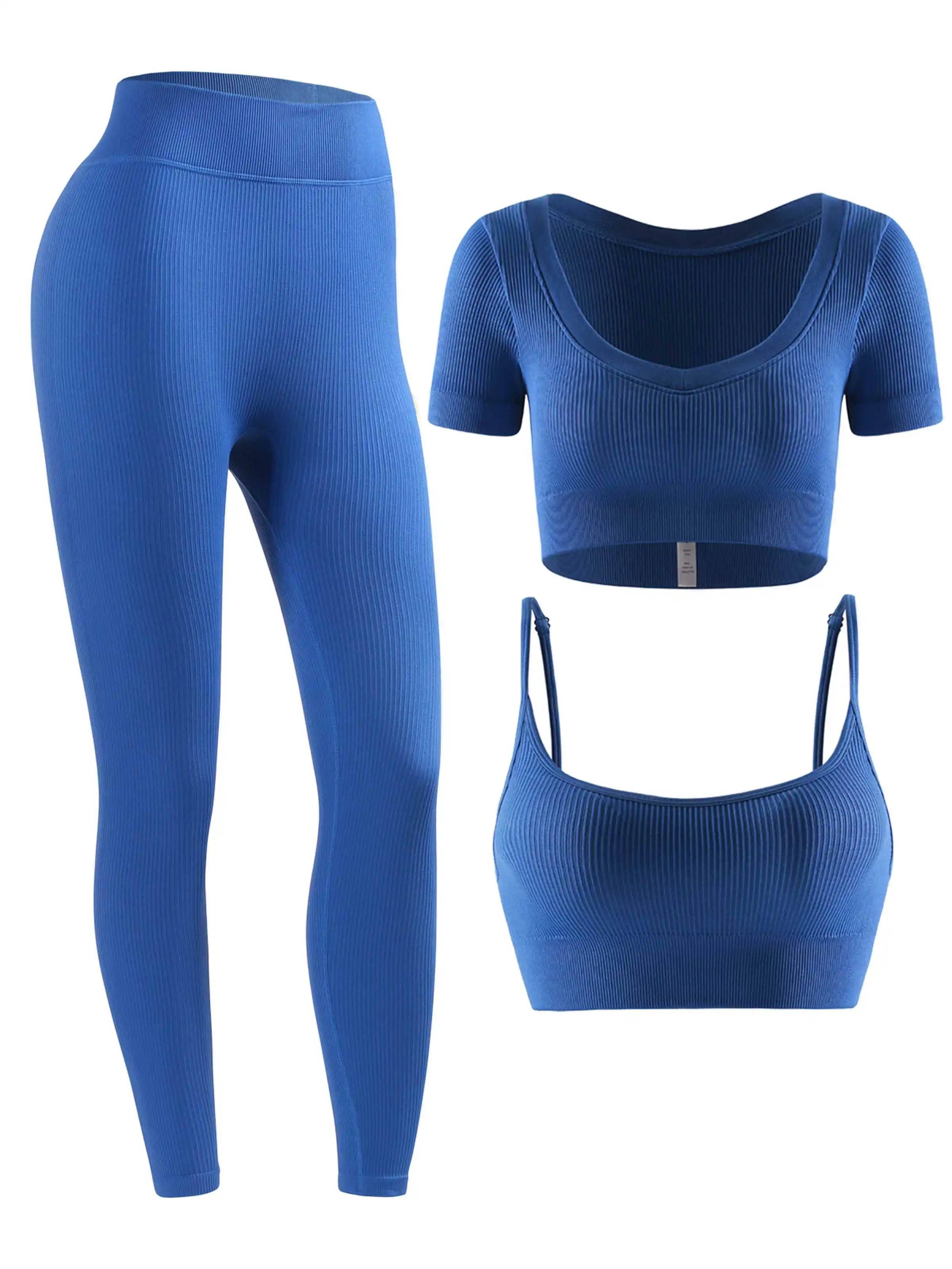 Ribbed Suit Seamless Women Sports Set Yoga Workout Clothes Women Outfits Fitness Wear High Waist Leggings Set Yoga Sportswear