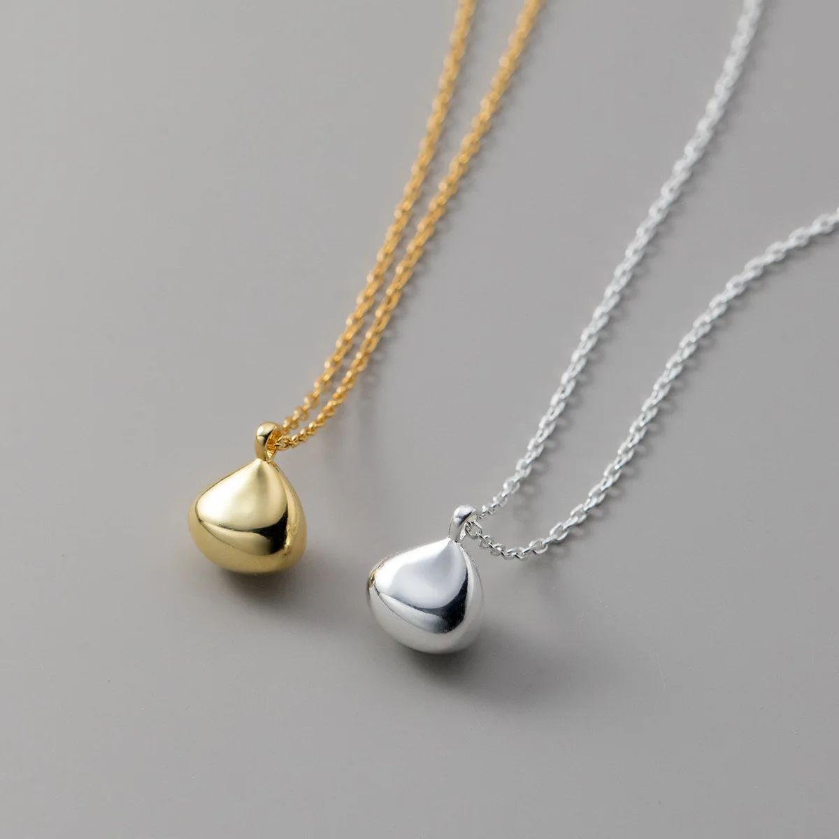 

PANJBJ 925 Sterling Silve Water Drop Necklace for Women Girl Mirror Surface Korean Simplicity Jewelry Birthday Gift Dropshipping