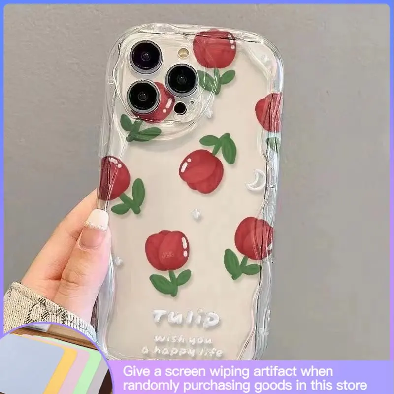 

Luxury Creative Red Tulip Cream Print Phone Case Suitable for IPhone14 13 12 11 13Pro 13promax 7 8 6 Shockproof Anti-fall