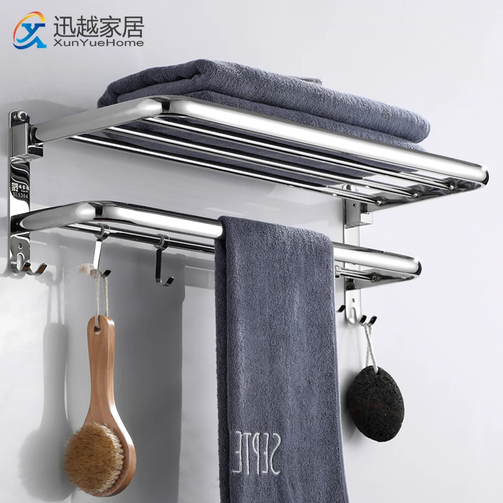 towel rack hanger folding shower holder mirror polished silver 304 stainless steel wall movable hook bars bathroom accessories free global shipping