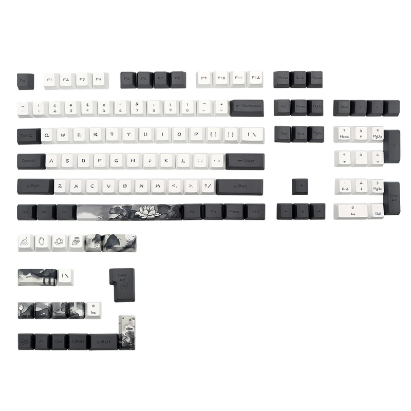 

Allover Dye Subbed Ink Painting Lotus 124 Keys OEM Profile Keycap for MX Switch GK61 SK61 TKL87 108 Keycaps