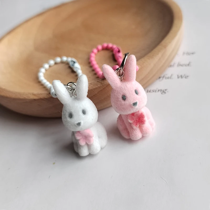 Милый пушистый кролик Aniaml мини-брелки для друга подарок смола флокирование милый
