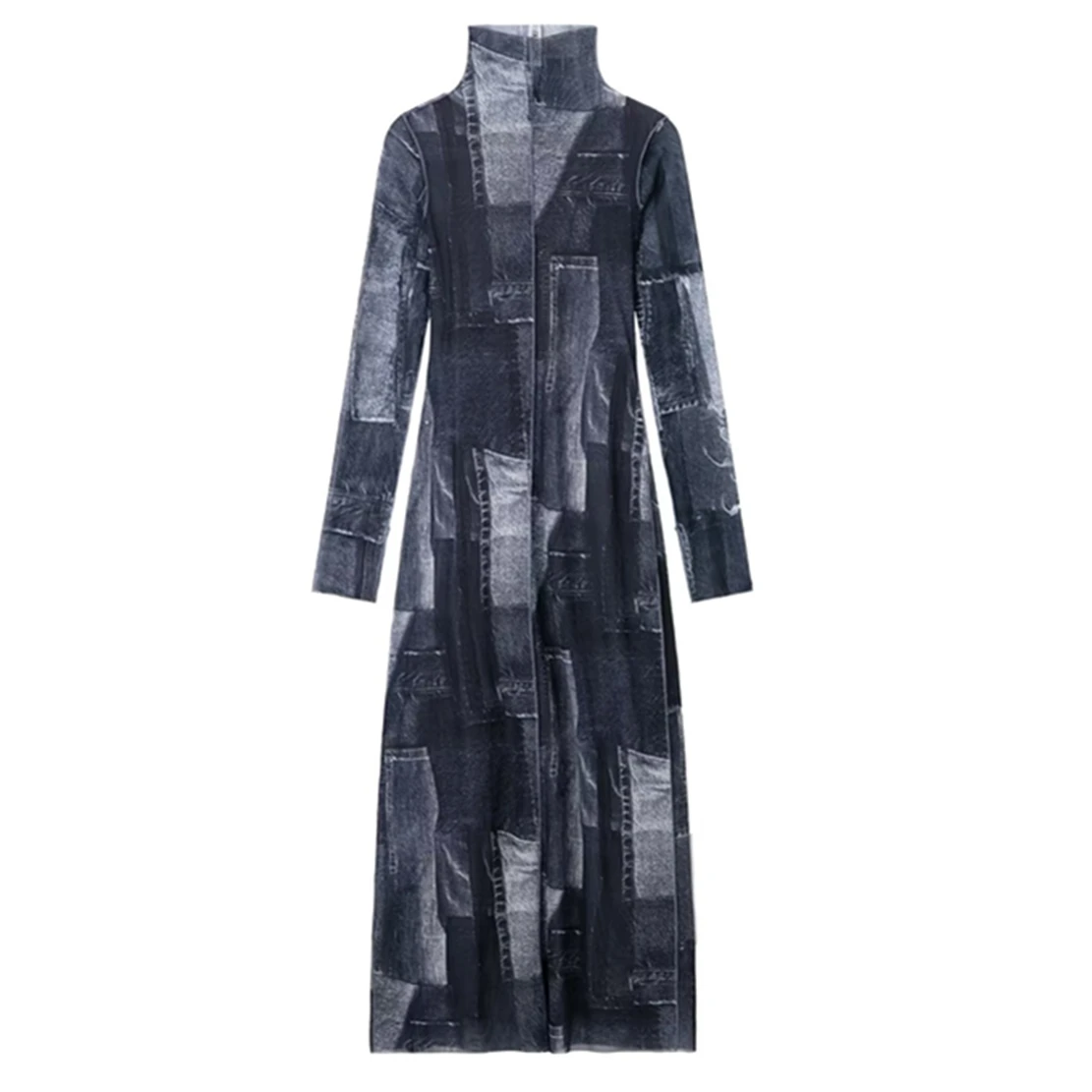 

Jenny&Dave Vintage Turtleneck Patchwork-Print Fashion Tulle Dress Women