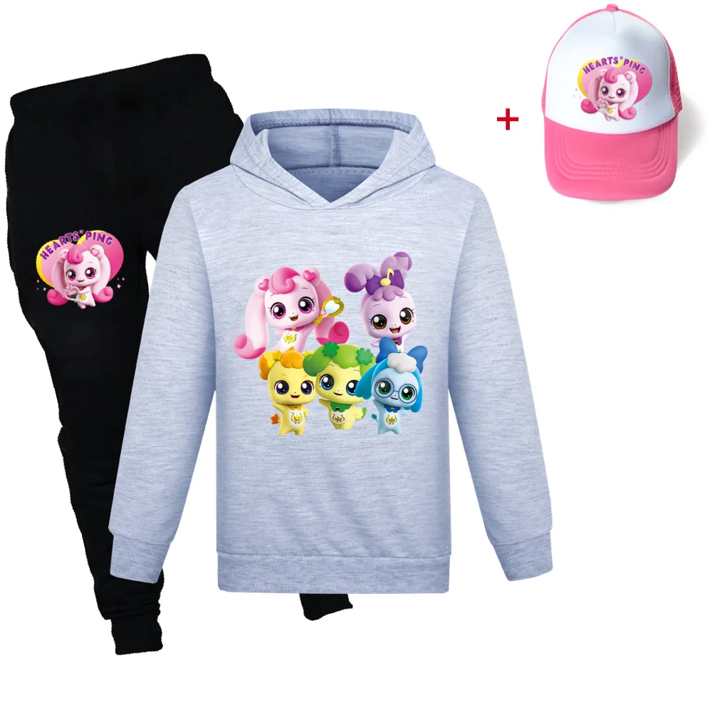 New Fashion Boys Girls Clothes Spring Autumn Kids Heart's ping Sweater,Pants and hat 3pcs Set Children's Clothing Suit 2-16year