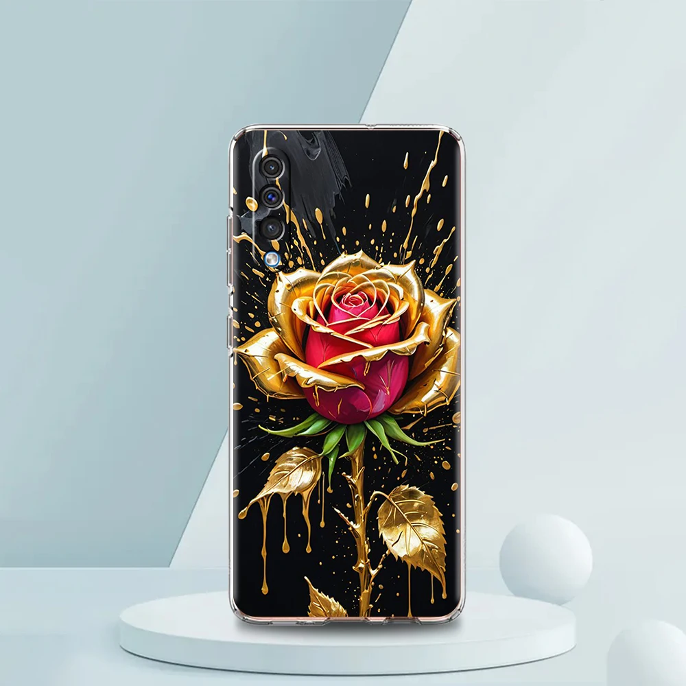 Прозрачный чехол для телефона с цветными розами Samsung Galaxy A12 A50 A52 A70 A40 A10 A20 A30 A02 A03S A04