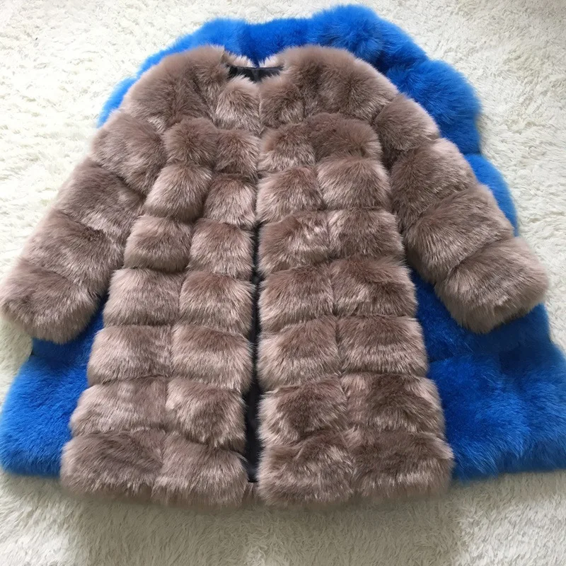New Autumn Winter Fur Coat Women's Faux Fur Stitching Fox Fur Thick Warm Coat Fashion Mid Long Faux Fur Coat