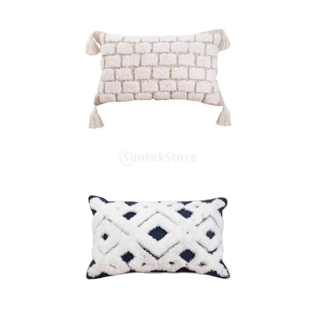 

2 Pcs Boho Throw Pillow Covers Tufted Pillow Case 12x20 Inches Bed