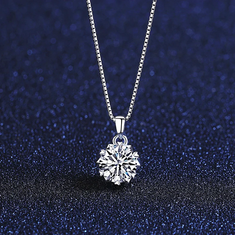 

Hot Sell 1 Carat Moissanite Diamond Pendant S925 Silver Necklace Women Round Pendant Simple Box Chain Six Claw Boutique Jewelry