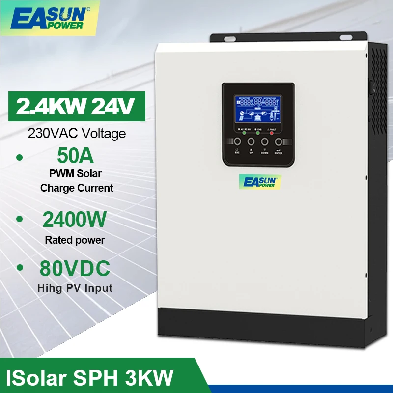 

3000VA 2400W Pure Sine Wave Hybrid Solar Inverter 24VDC Input 220VAC Output Build In 50A PWM Solar Charger Controller AC Charger