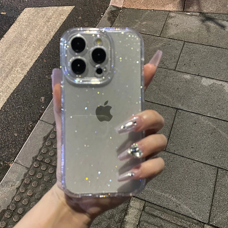 Ультратонкий прозрачный силиконовый мягкий блестящий чехол для телефона iPhone 15 14