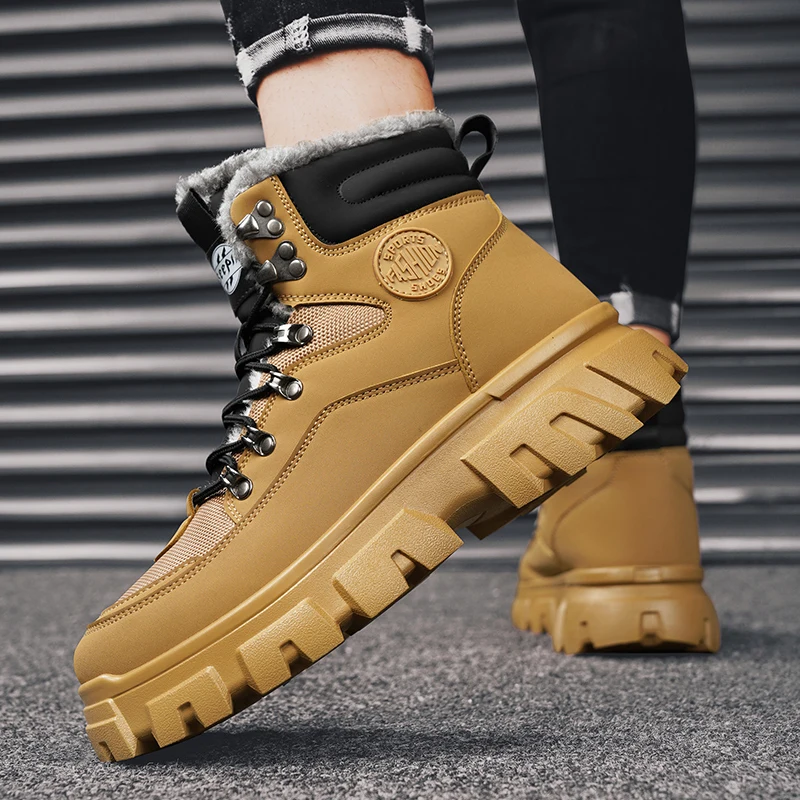 

Men's leather outdoor hiking shoes comfortable and versatile casual cotton boots winter snow boots