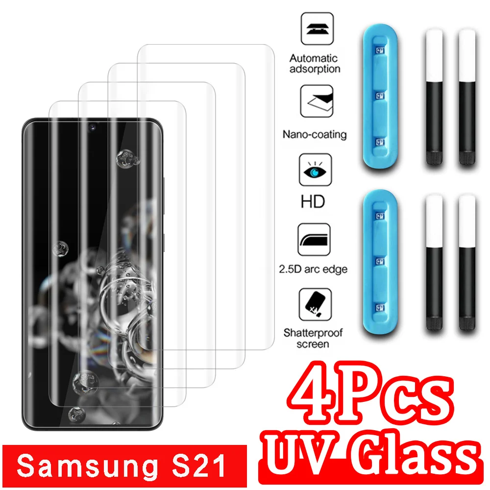 

4Pcs UV Tempered Glass For Samsung Galaxy S21 Ultra Screen Protector For Glaxy S21 Plus