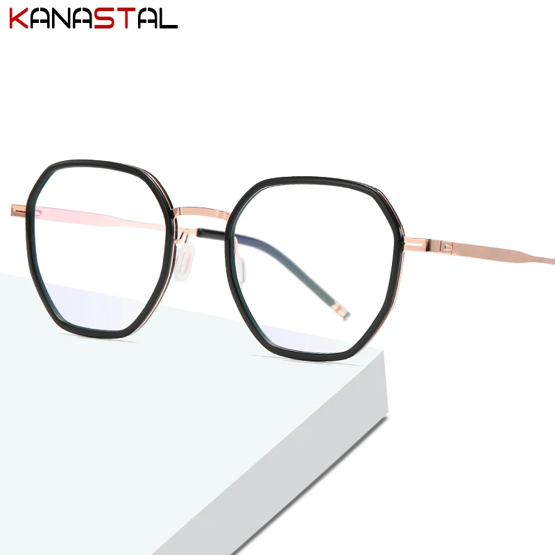 

Women Blue Light Blocking Reading Glasses Myopia Lens Men TR90 Metal Polygon Eyeglasses Frame Optical Anti UV Computer Eyewear