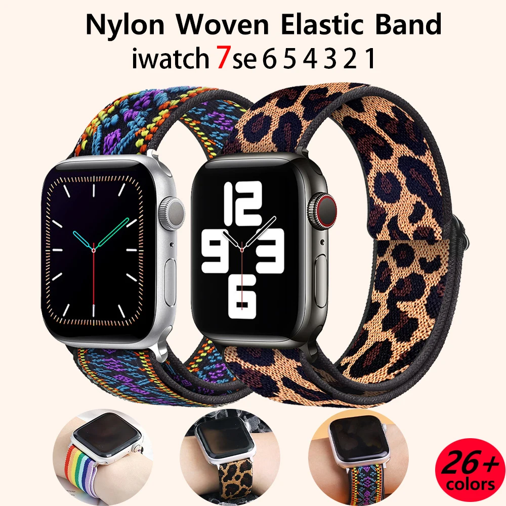 Soft and comfortable nylon Loop elastic buckle Apple watch band 38mm 42mm Series 7 SE654321 For iWatch Strap Bohemia braid  44mm