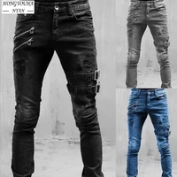 black jeans male jogger straight pants fashion streetwear y2k mens clothing boyfriend zipper designer slim fit biker trousers