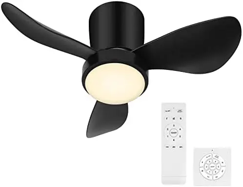 

Black Small Ceiling Fan with Lights and Remote 24''LED 18W Modern Black Flush Mount Ceiling Fan Adjustable Color,DC Quie