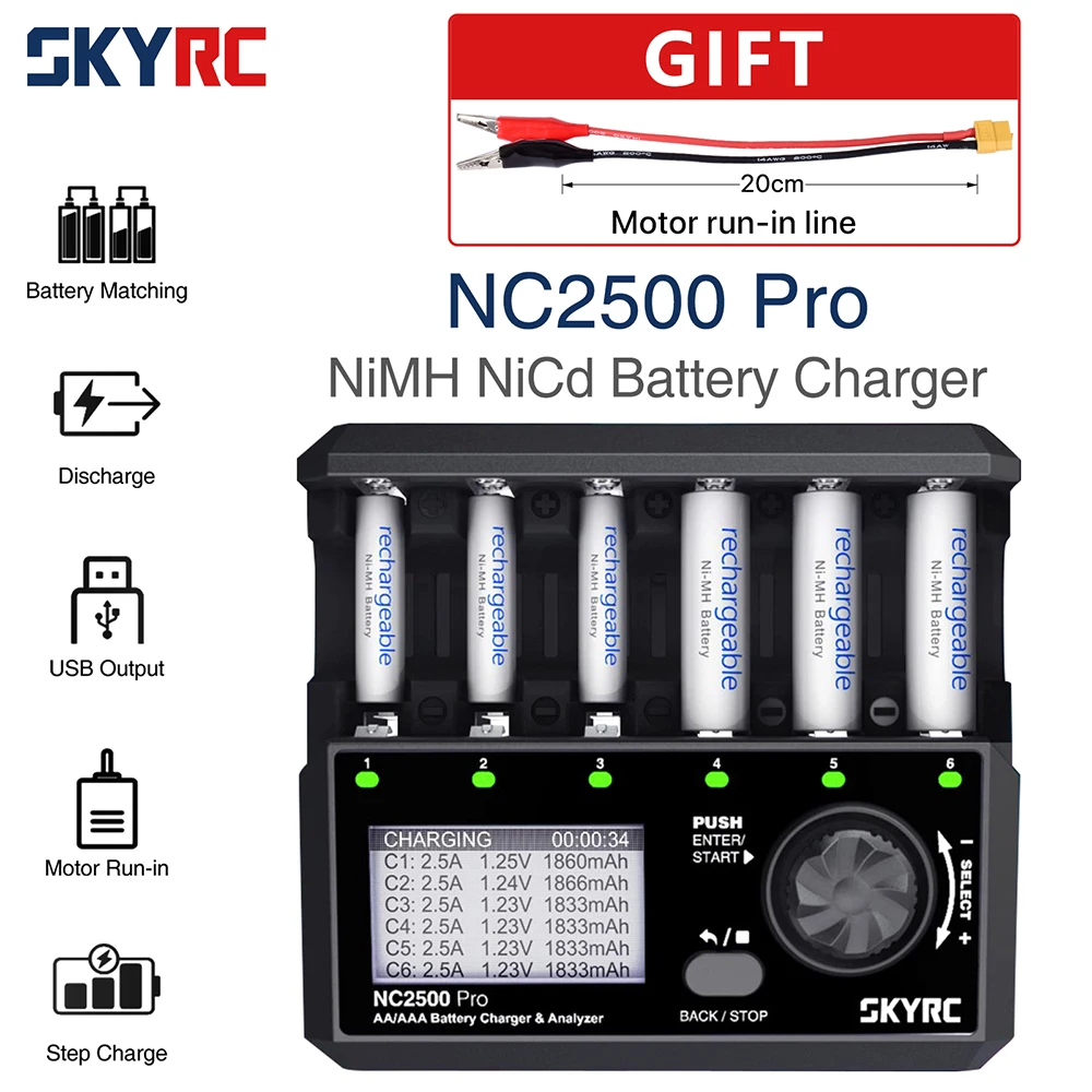 

SKYRC NC2500 Pro NiMH NiCd LCD Smart Battery Charger for AA AAA Rechargeable Batteries 3in1