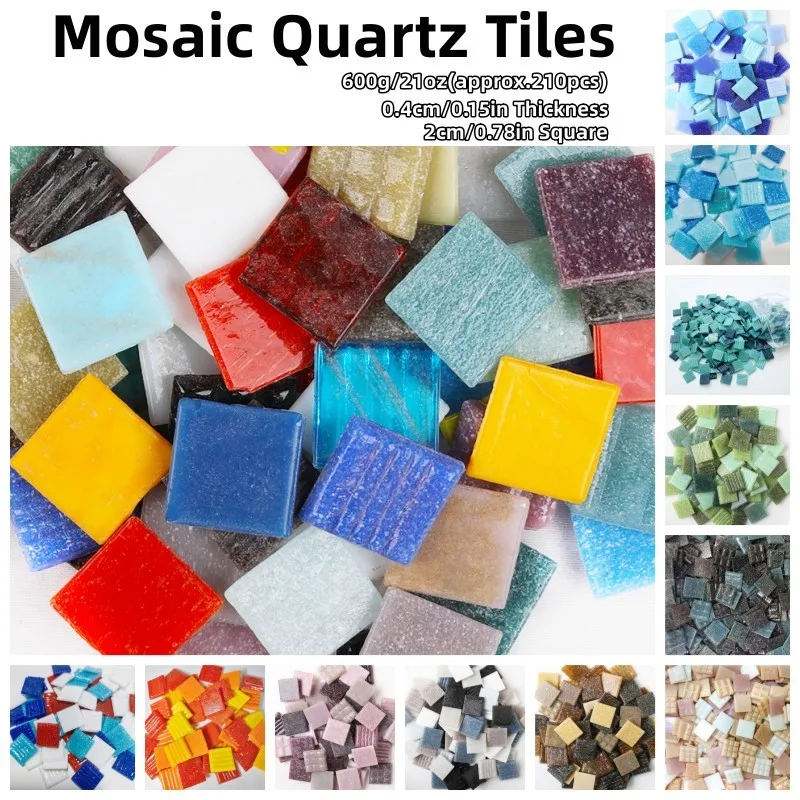 

600g/21oz(approx.210pcs) Mosaic Quartz Tiles 2cm/0.78in Square Tile 0.4cm/0.15in Thickness DIY Craft Material Mix Color