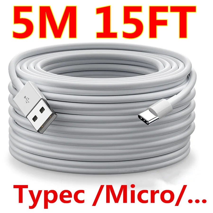 

100 шт./лот 5 м 15 футов Type c к USB-кабелю Micro USb C, Зарядные кабели, провод для Samsung S10 S20 Note 10 htc lg xiaomi huawei