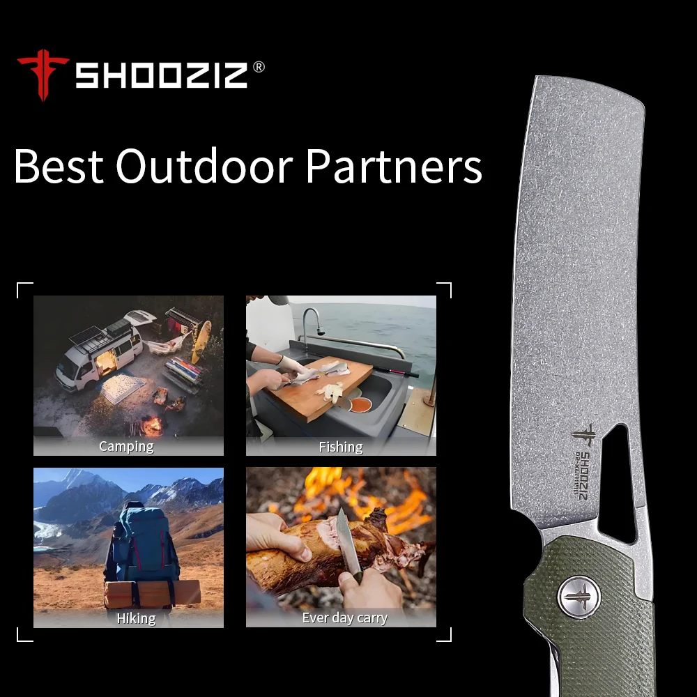 Фото Складной походный нож Shooziz, карманный нож для мужчин, лезвие D2 Satin/Stomewash, латунная шайба для уличного инструмента EDC, ручка G10/Micarta №4