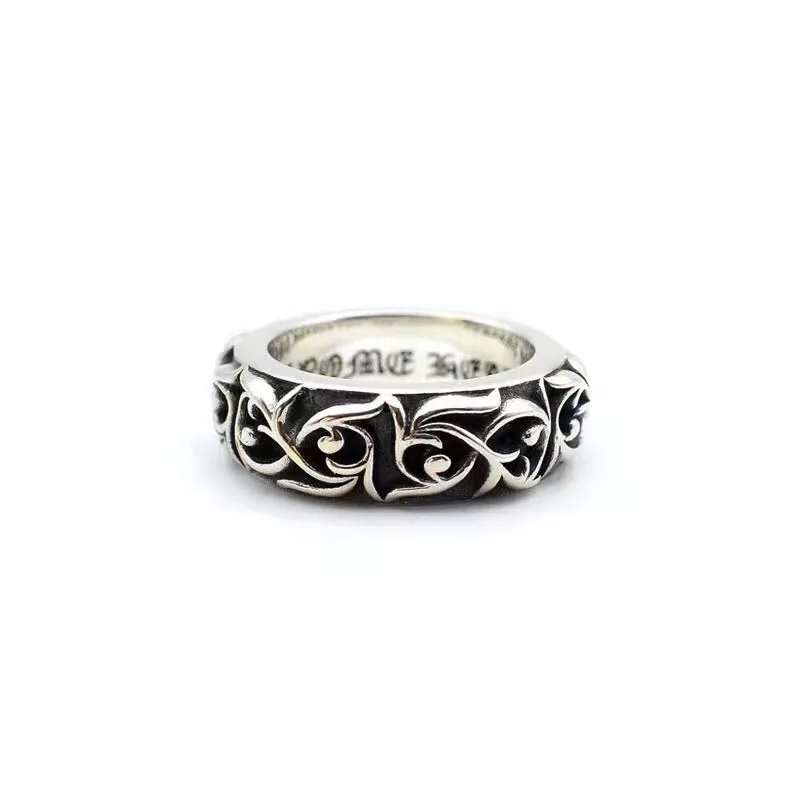 

2023 New Fashion Zinc Alloy Flower Rattan Ring Retro Trendy Male Personality Punk Silver Color Leaf Rattan Ring Jewerly