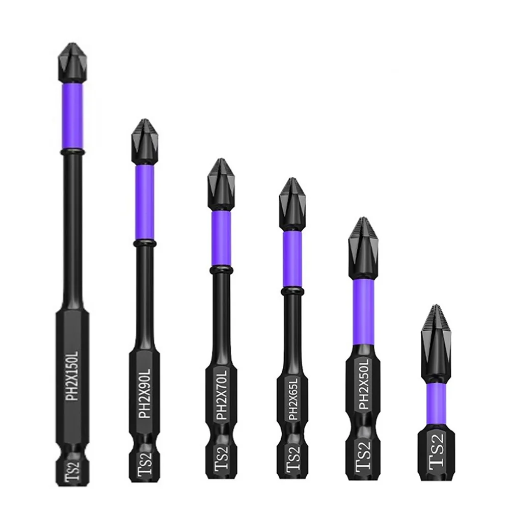 

6pcs Magnetic Screwdriver Bit PH2 Cross Batch Head 25-150mm Impact Drill Bit For Electric Driver Drill Power Tools Parts