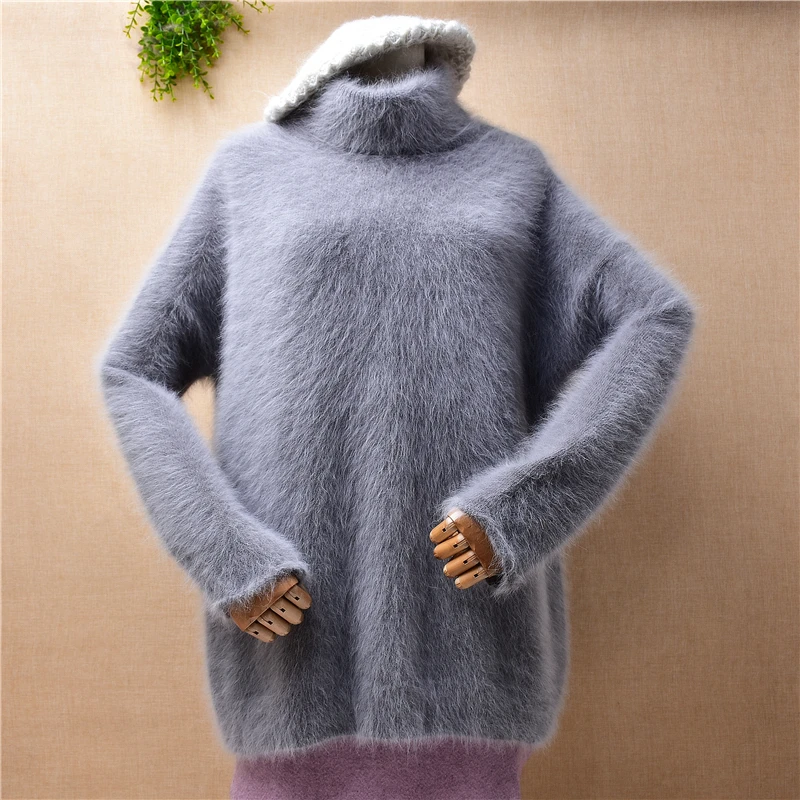 

Женская модная осенне-зимняя одежда, пушистый норковый кашемировый Вязаный Водолазка с длинным рукавом, Свободный пуловер, свитер из ангор...