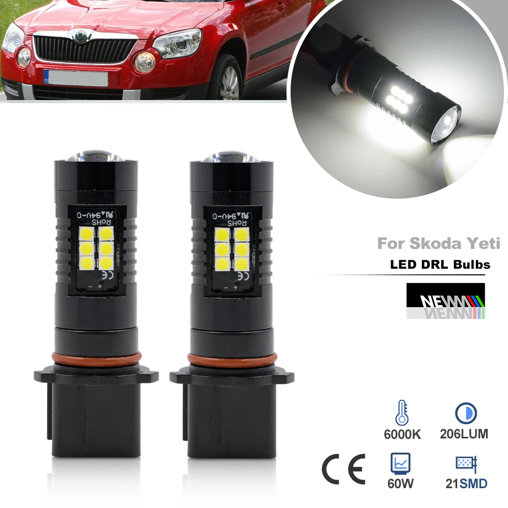 2Pcs For Skoda Yeti 5L 2010-2017 Canbus P13W 12277 PSH23W LED Daytime Running Light DLRs Bulb Parking Lamps Headlamp Daylights