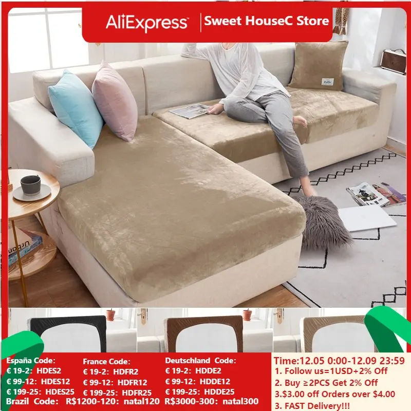 

Stretch Velvet Sofa Seat Cushion Cover Elastic Protector Covers Pets Kids Sofa Cushion Case L Shape Corner Couch Slipcovers