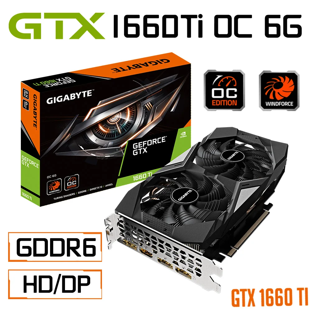 

Видеокарта Gigabyte GTX 1660Ti OC 6G GDDR6, 12000MHzNVIDIA GTX 1660Ti, игровая Видеокарта GTX 1660Ti GPU бит VR, новинка Игровая графика GIGABYTE GDDR6 HDMI DisplayPort