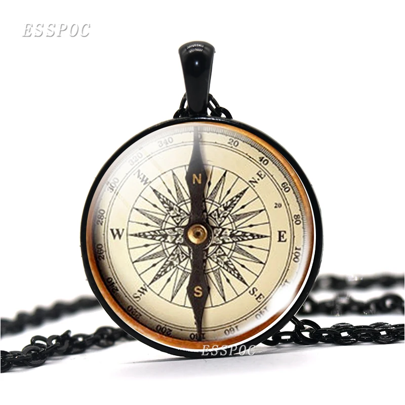 

Retro Compass Picture Necklace Hot Round Glass Dome Jewelry Steampunk Pendant Archaeological Journey Jewerly Gift