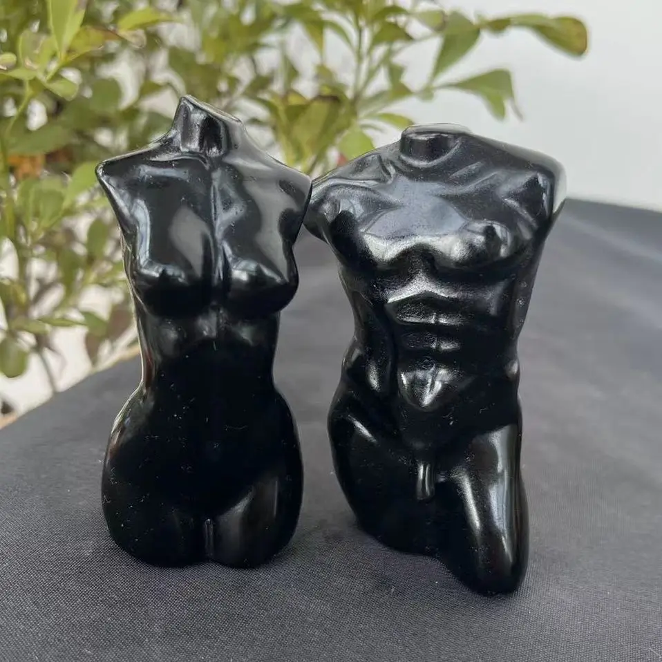 

80 мм натуральная черная Обсидиановая богиня для тела, Мужская скульптура тела, лечебный камень для дома