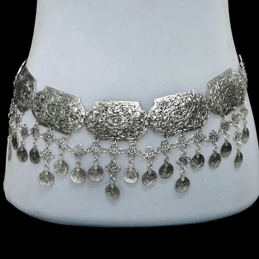 

Серебряная винтажная металлическая цепочка в турецком стиле для женщин, бохо, искусственная монета, кисточка, пляжный сексуальный пояс, индийские украшения для тела