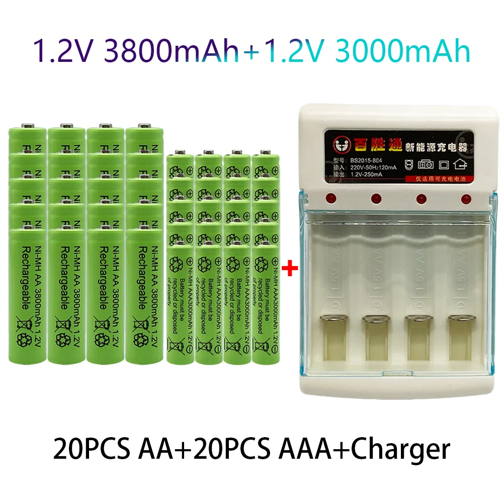 

Перезаряжаемые аккумуляторы 1,2 в AA 3800 мАч Ni-MH + зарядное устройство + батарея AAA 3000 мАч перезаряжаемая батарея + зарядное устройство Ni-MH 1,2 в AAA