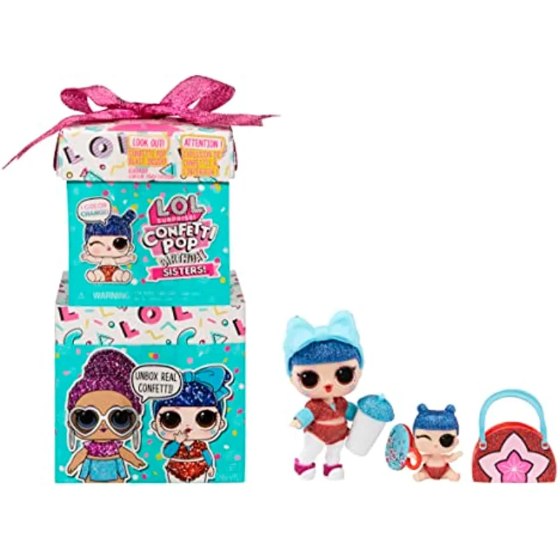 

LOL Surprise Confetti Pop Birthday Sisters with Doll Lil Sister 10 Surprises Limited Edition Doll Present Box Packaging