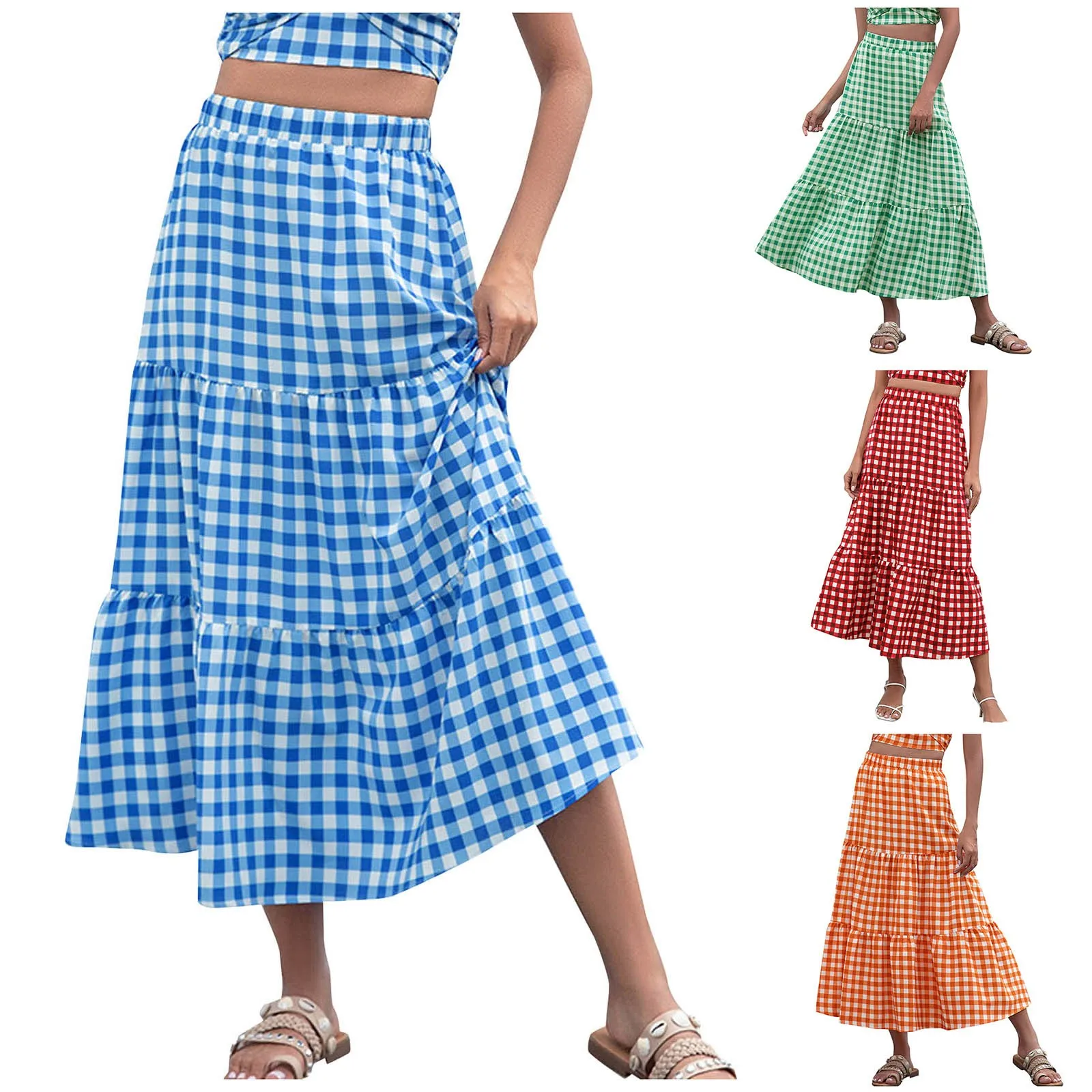 

Юбка женская многослойная клетчатая, Модный комплект одежды для отпуска свободного покроя, одежда для женщин, лето 2023