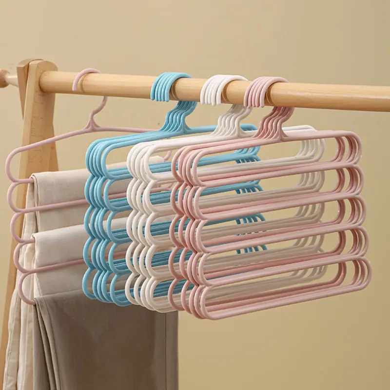 

Clothes Hangers Trousers Hangers Holders Closet Storage Organizers 5 Layers Pants Towel Scarfs Racks Storage Organization