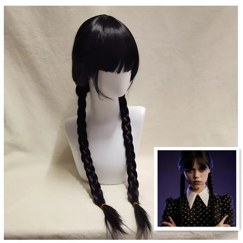

Wednesday Addams Long Hair Wig Cosplay Women Movie Resistant Synthet Braided Wig with Bangs High Temperature Halloween Accessory