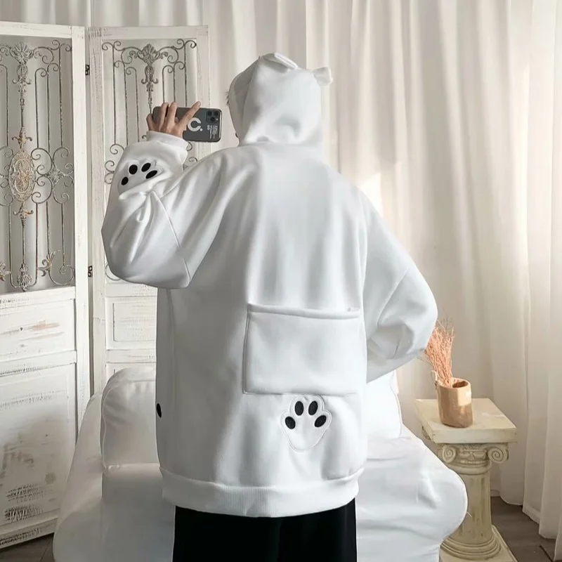 

Panda Paw Print Hoodies Man Plus Size Loose Casual Sweatshirts Y2k Indie 2021 Spring Autumn New Fashion Black Couple Clothes XXL