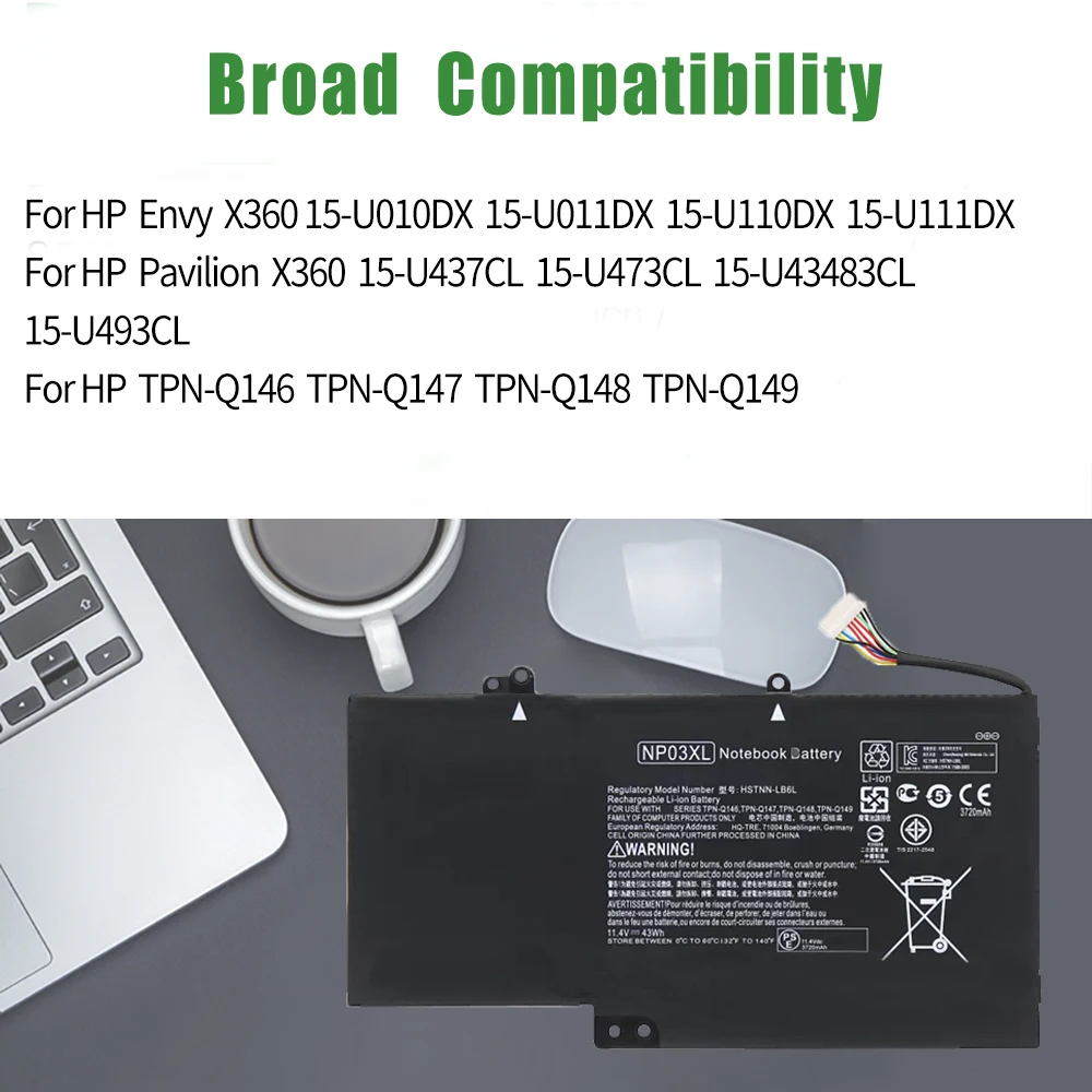 Фото Аккумулятор SKOWER NP03XL для HP Envy X360 15-U011DX 15-U410NR Pavilion 13-A010DX TPN-Q146/Q147/Q148 №3