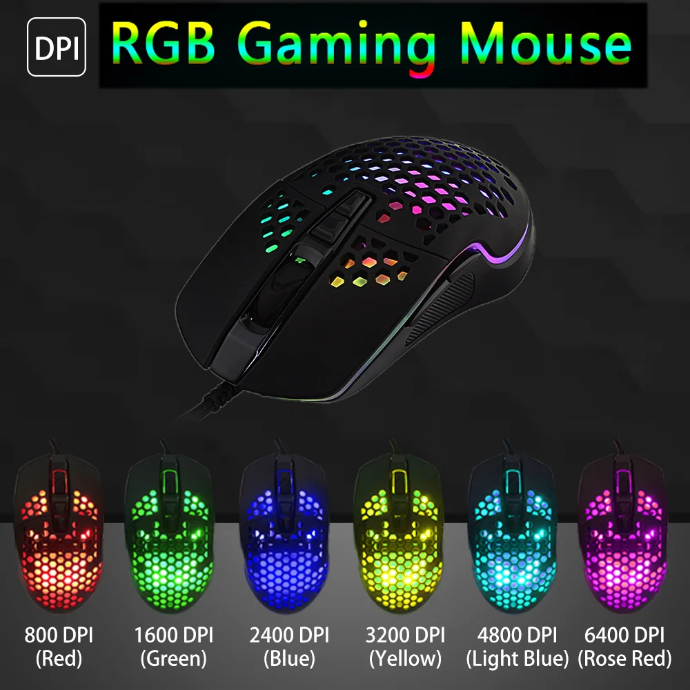 

Мышь игровая Проводная с RGB-подсветкой, 6400 DPI