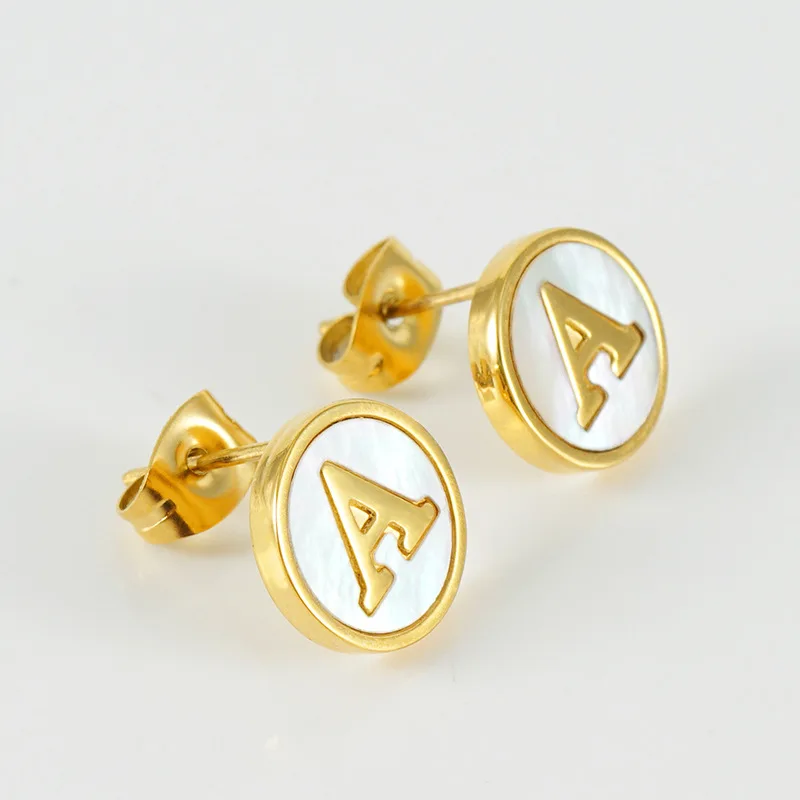Small Stainless Steel A-Z Initial Letter Stud Earrings for Women Girls Birthday Gift Round 26 Alphabet Name Earings Jewelry Gift