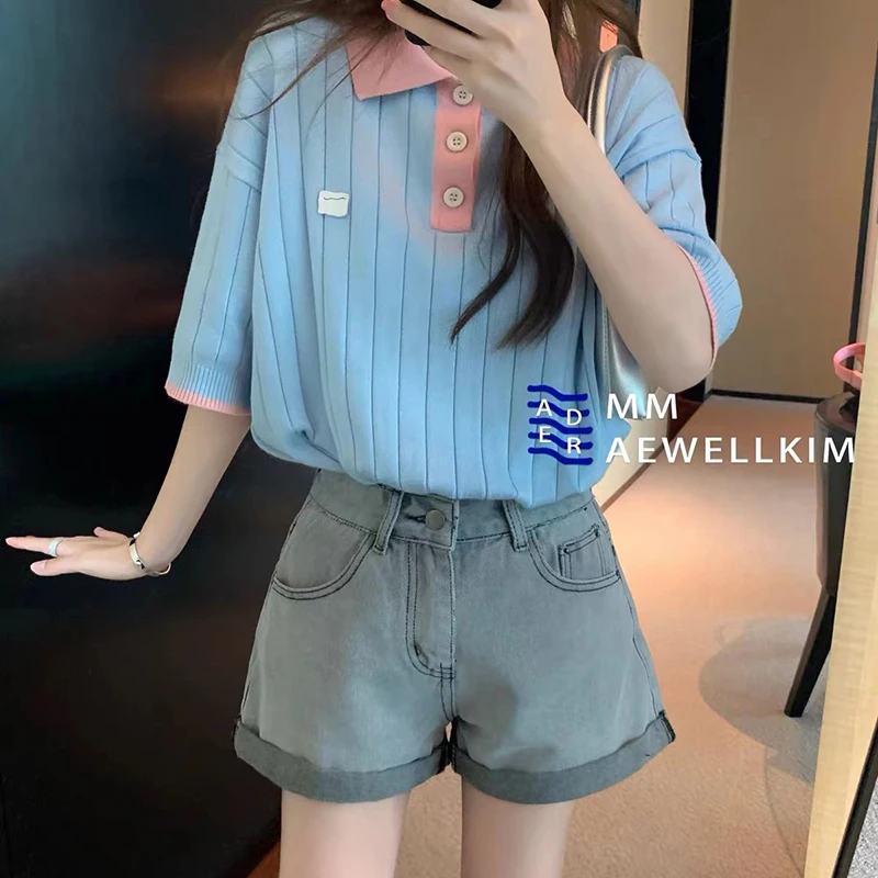 

ADER ERROR Polo Shirt Women 1:1 Casual Lapel Knitted Short Sleeve Ader Error Summer Knitted Top