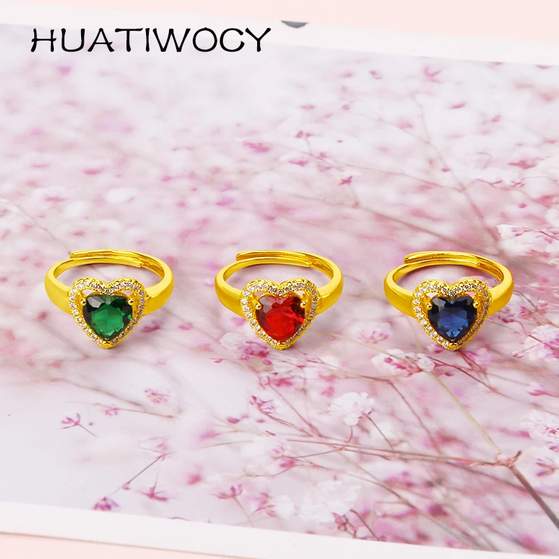 

Retro Women Ring Jewelry with Zircon Gemstone Heart Shape Open Finger Rings for Wedding Party Promise Gift Accessories Wholesale